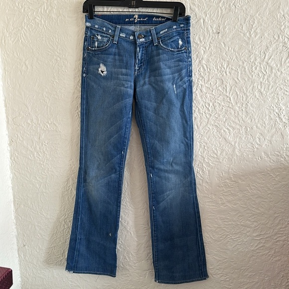 7 for all mankind Medium Wash Bootcut Distressed Jeans 26 - Picture 4 of 11